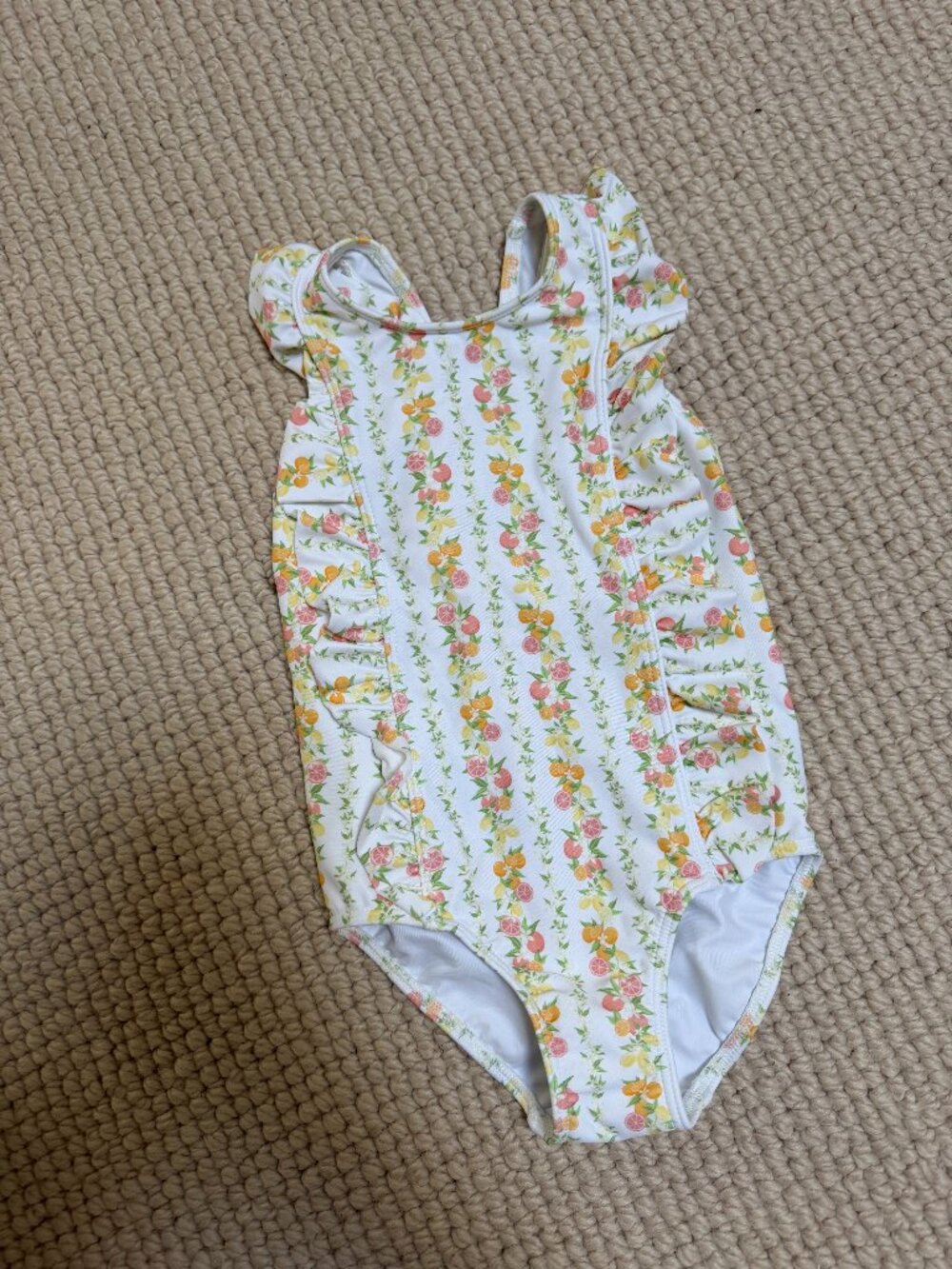 Minnow Girls Citrus Print Ruffle Swimsuit, sz 2Y